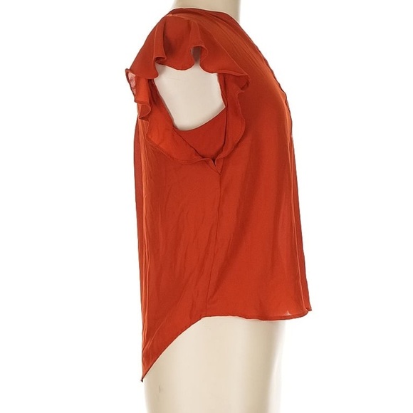 Calvin Klein Burnt Orange Flowy and Feminine Ladies Size Med Short Sleeve Blouse - Picture 4 of 8